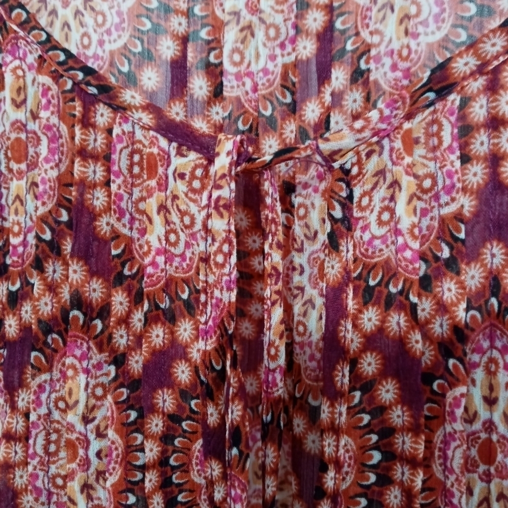 Rose & Olive Paisley Sheer Long Sleeve Blouse With Tassel Ties At Front. - Picture 5 of 9